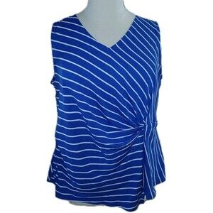 LIZ CLAIBORNE Womens 1X Nautical Stripes Patriotic Sleeveless V Neck Top Blouse